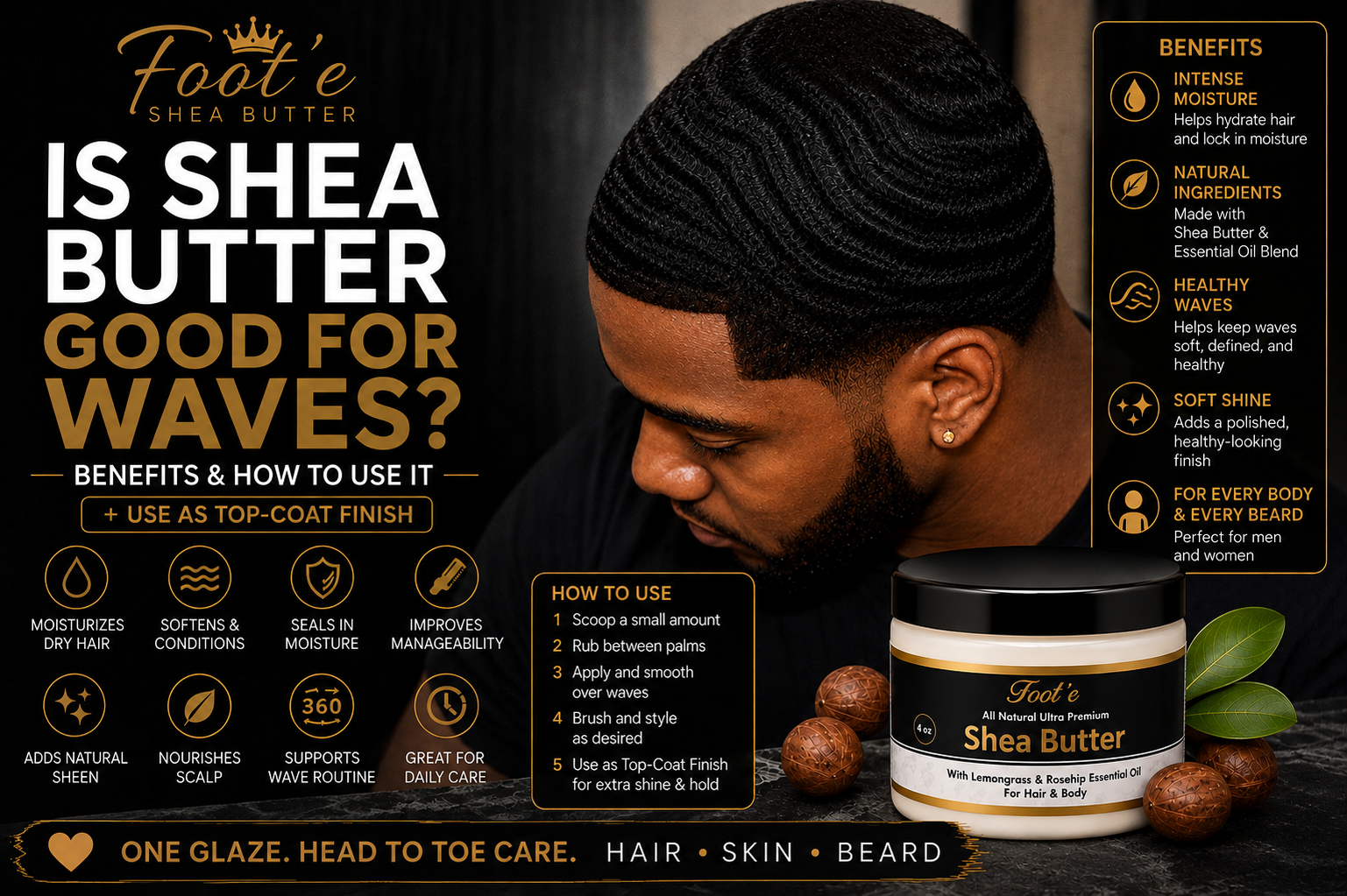 Foot’e All Natural Ultra Premium Shea Butter 4 oz - Foote Hair Care