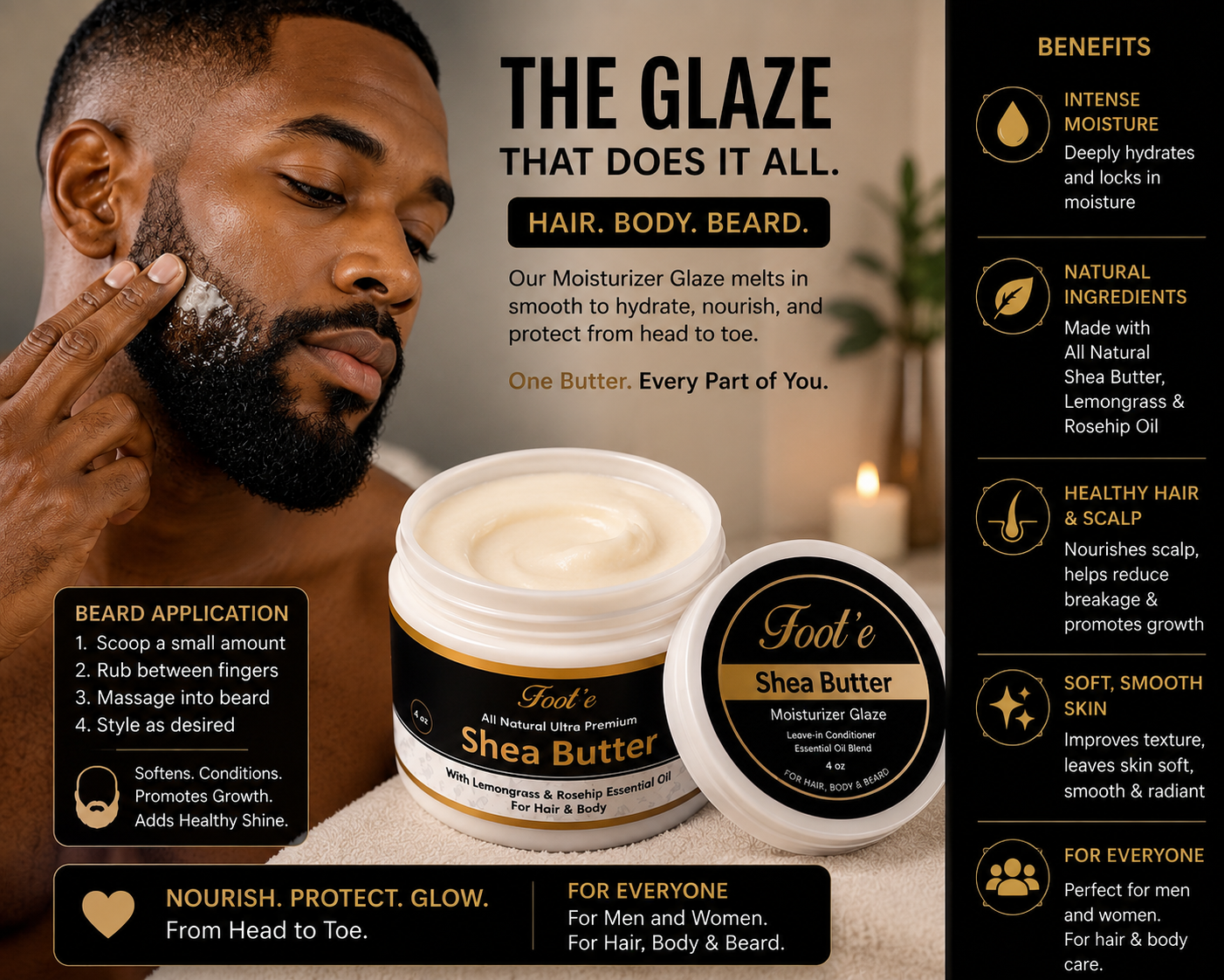 Foot’e All Natural Ultra Premium Shea Butter 4 oz - Foote Hair Care