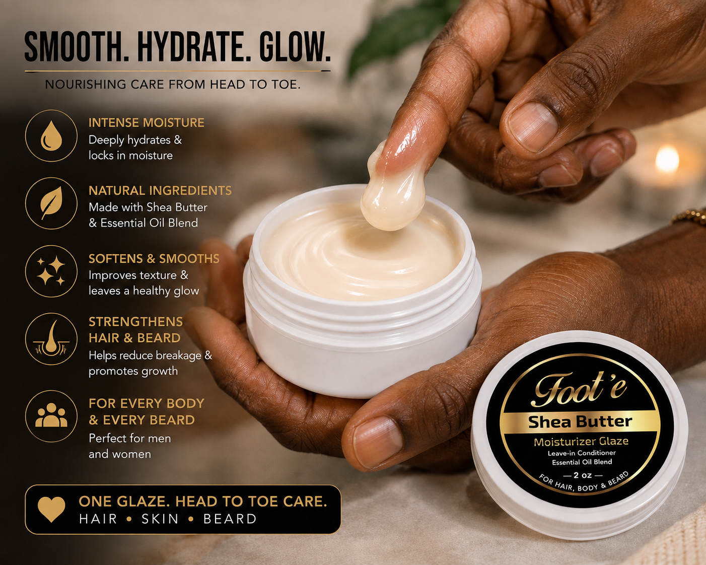 Foot’e Cucumber Melon Moisturizing Glaze | Hair, Skin & Beard 2 oz - Foote Hair Care