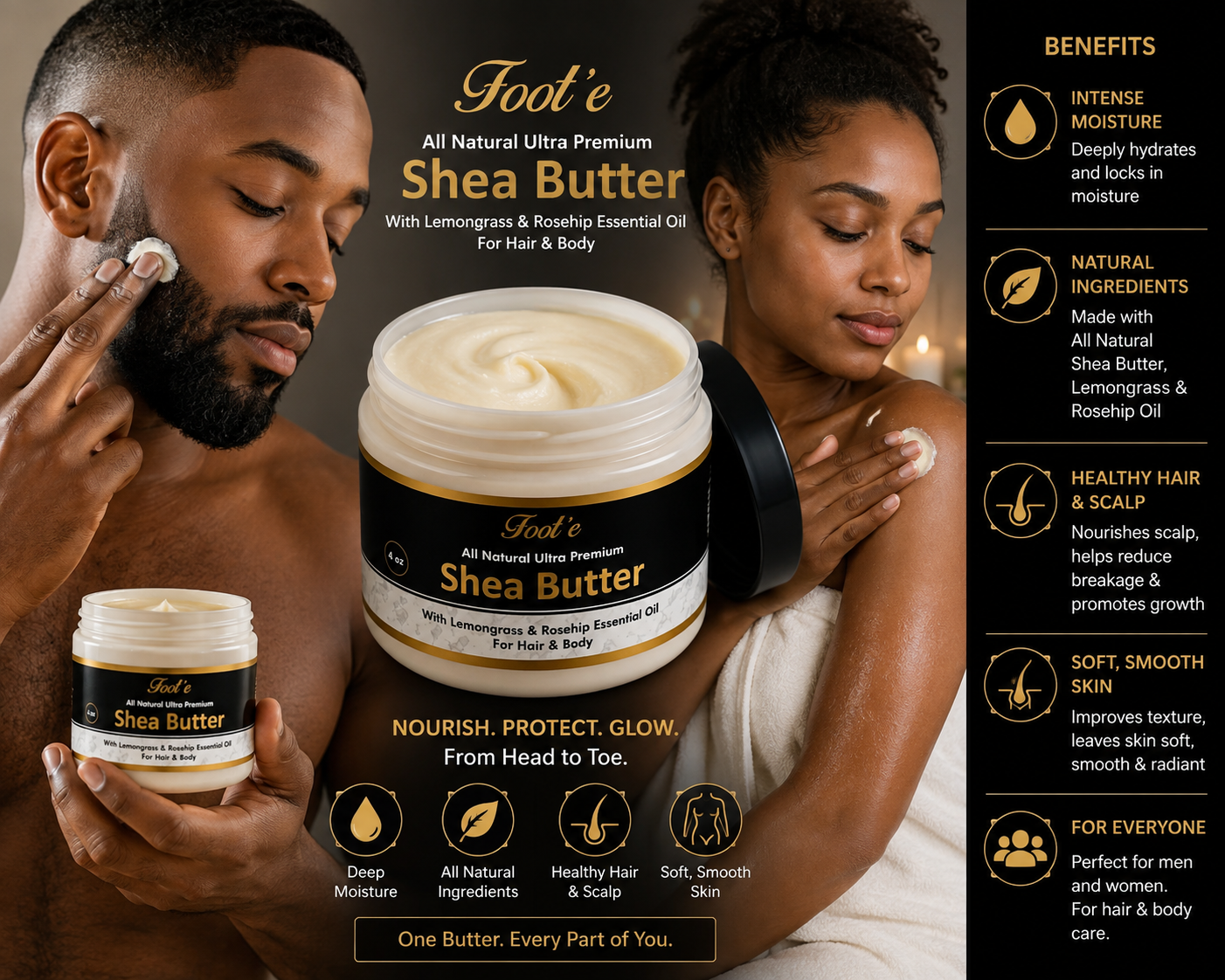 Foot’e All Natural Ultra Premium Shea Butter 4 oz - Foote Hair Care